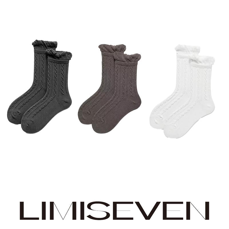 LIMISEVEN · Bubble Ruffle Cable-Knit Mid-Calf Socks