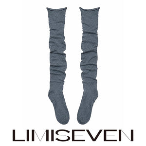 LIMISEVEN · Rolled-Edge Solid-Color Slouch Knee-High Socks
