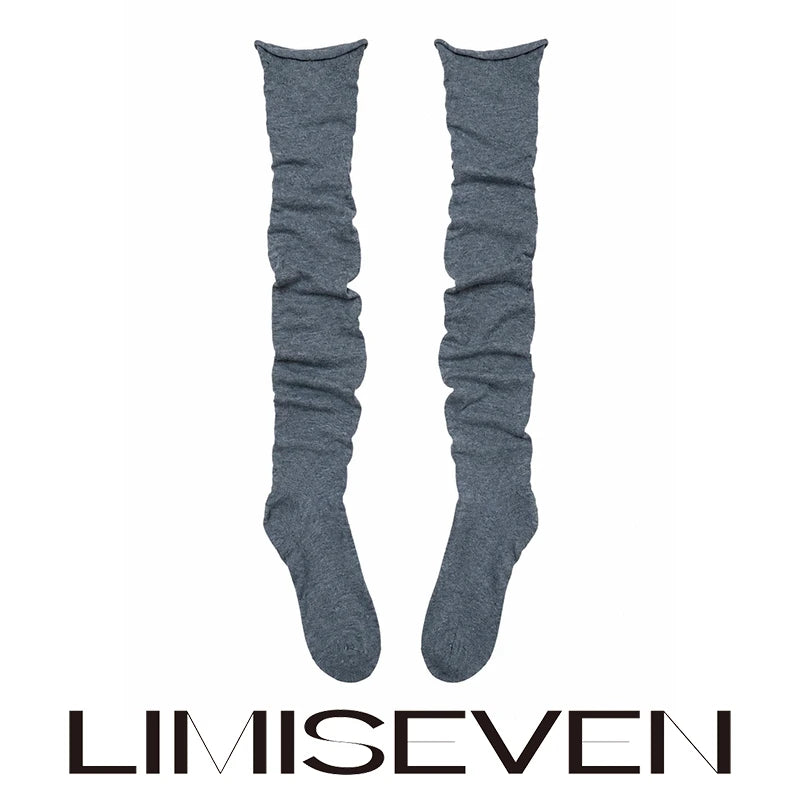 LIMISEVEN · Rolled-Edge Solid-Color Slouch Knee-High Socks