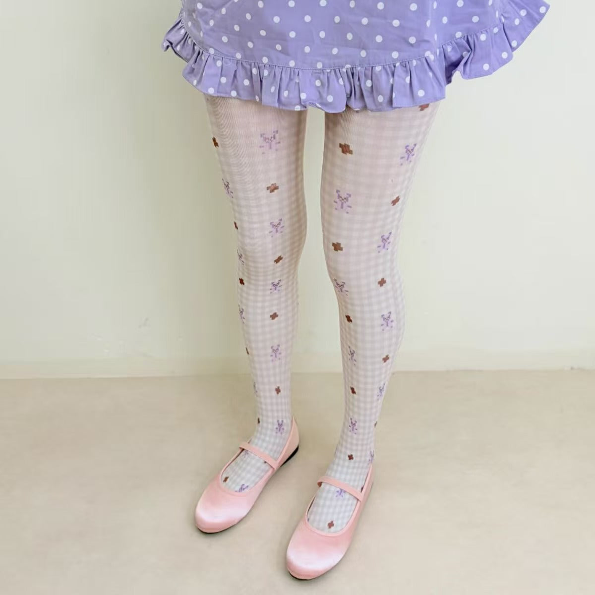 Limiseven bear plaid footed tights
