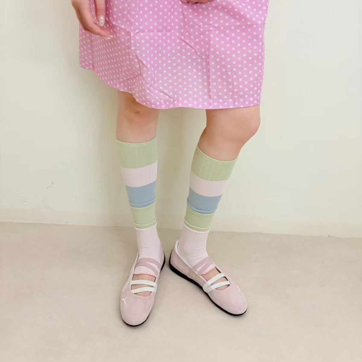 limiseven patchwork color-block calf scrunch lace half-palm sock sleeves