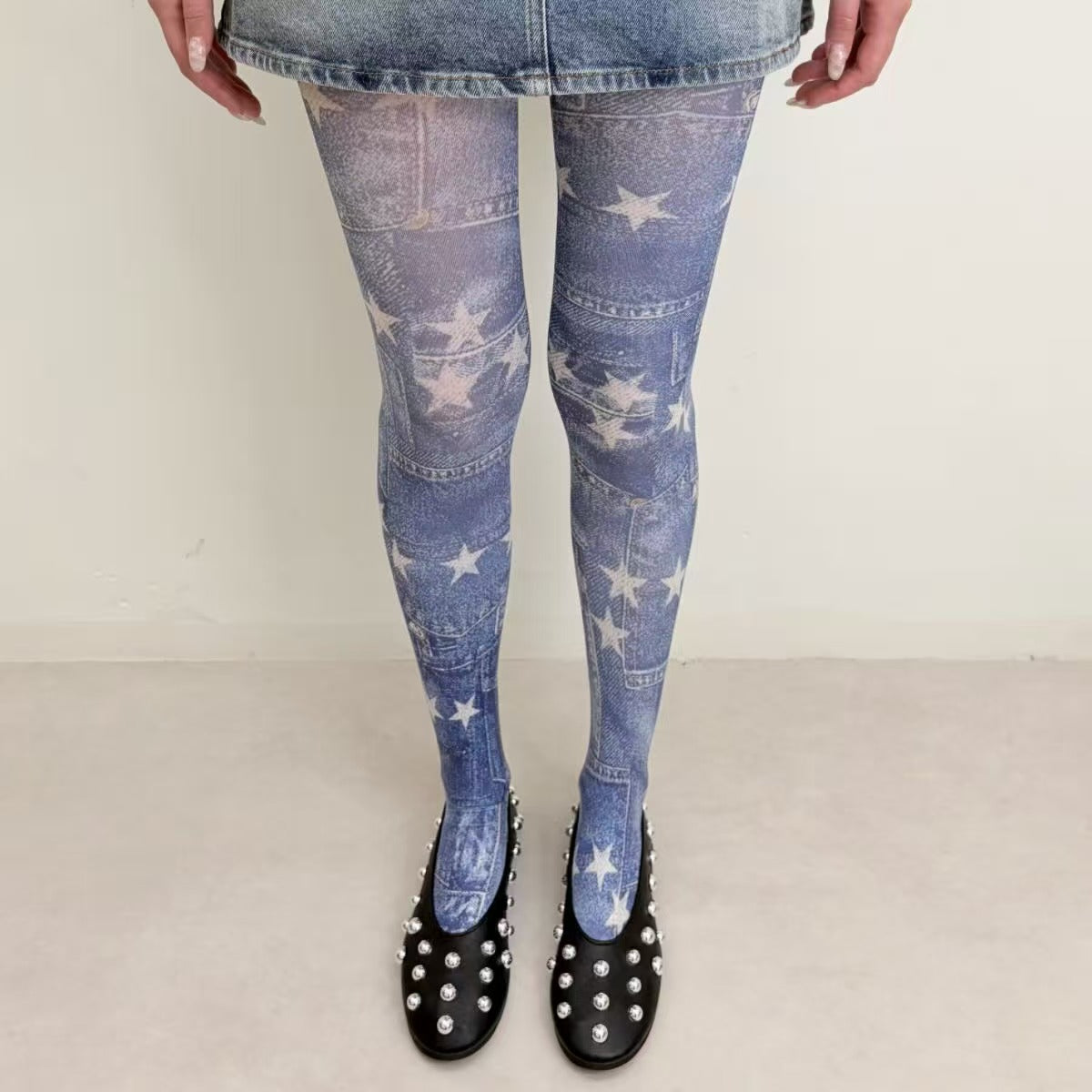 Limiseven vintage denim-style jacquard tights
