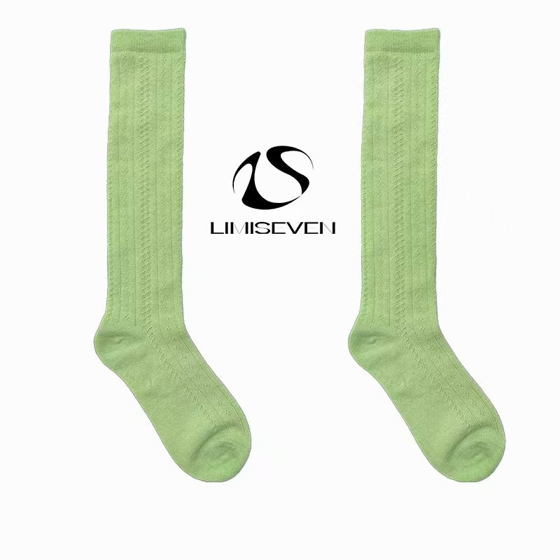Limiseven wool hollow vertical stripe four-color design mid-calf socks