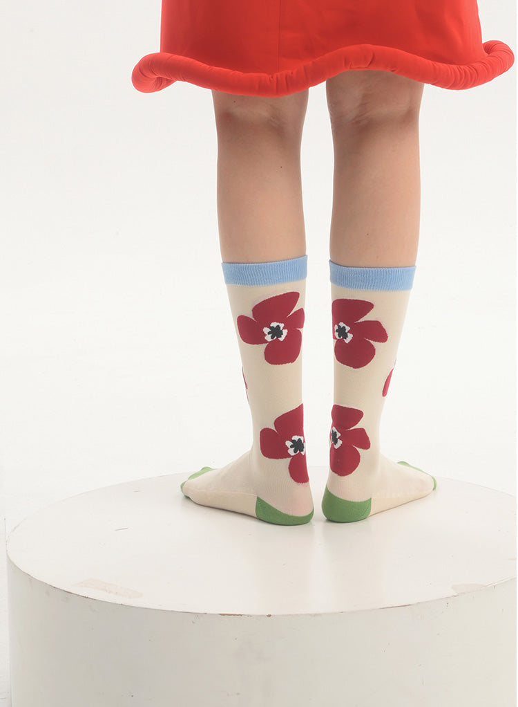 limiseven Original Design Niche Children's Hand-Painted Flower Mid-Calf Socks
