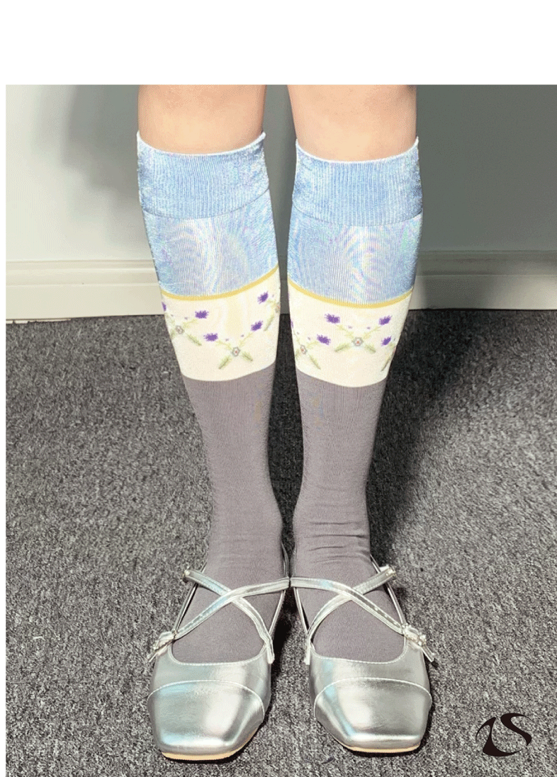 LIMISEVEN · Vintage Pattern Patchwork Silky Mid-Calf Socks