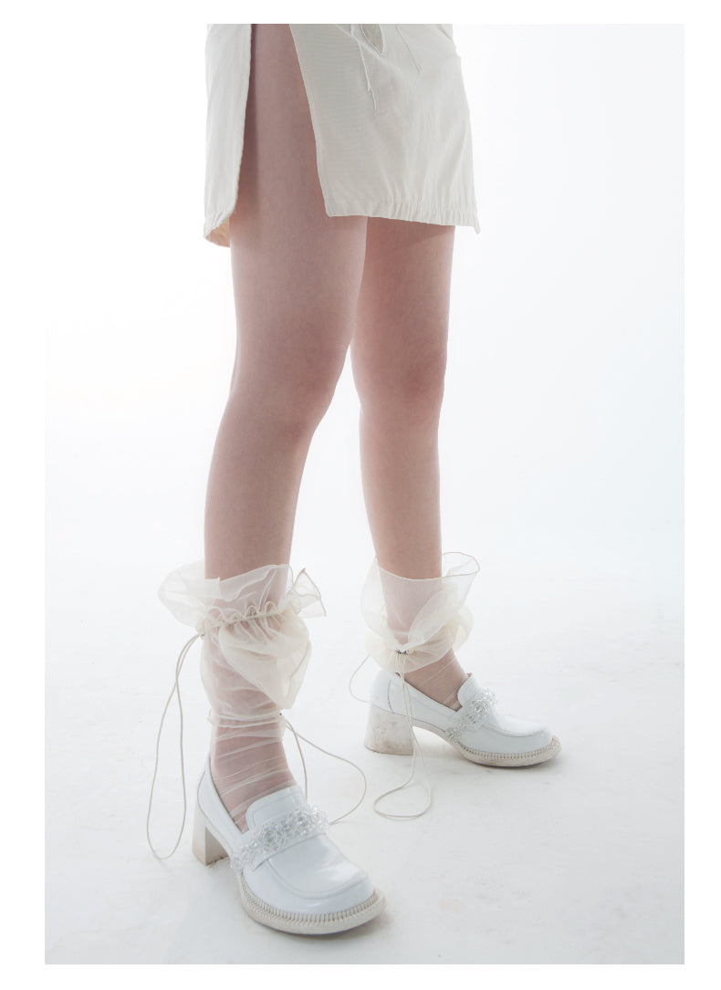 LIMISEVEN · Adjustable Drawstring Tulle Pleated Lace Socks