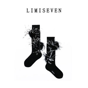 LIMISEVEN · Vintage Cotton Socks with Detachable Feather Accessories