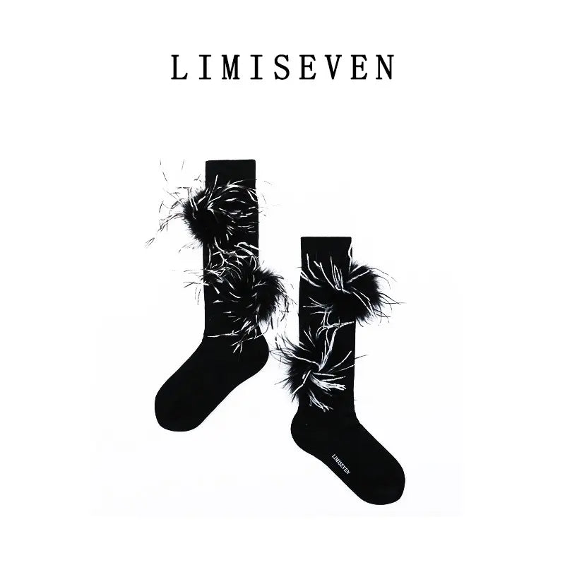 LIMISEVEN · Vintage Cotton Socks with Detachable Feather Accessories