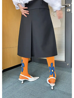LIMISEVEN · Orange Graffiti Mid-Calf Socks