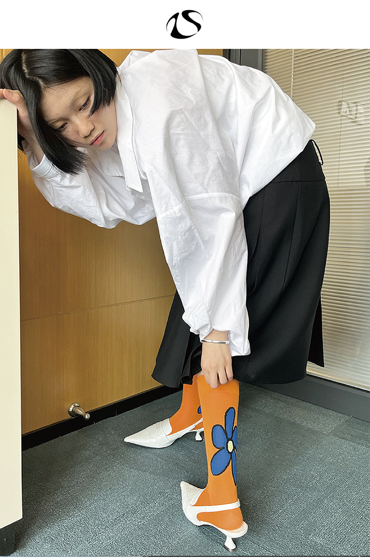 LIMISEVEN · Orange Graffiti Mid-Calf Socks