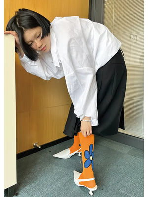 LIMISEVEN · Orange Graffiti Mid-Calf Socks